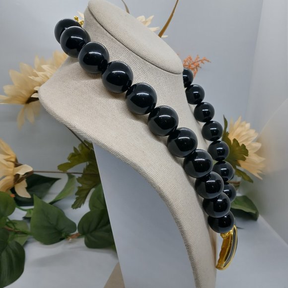 Necklace Black and Gold Chunky Statement Necklace and  Earrings - Picture 5 of 8